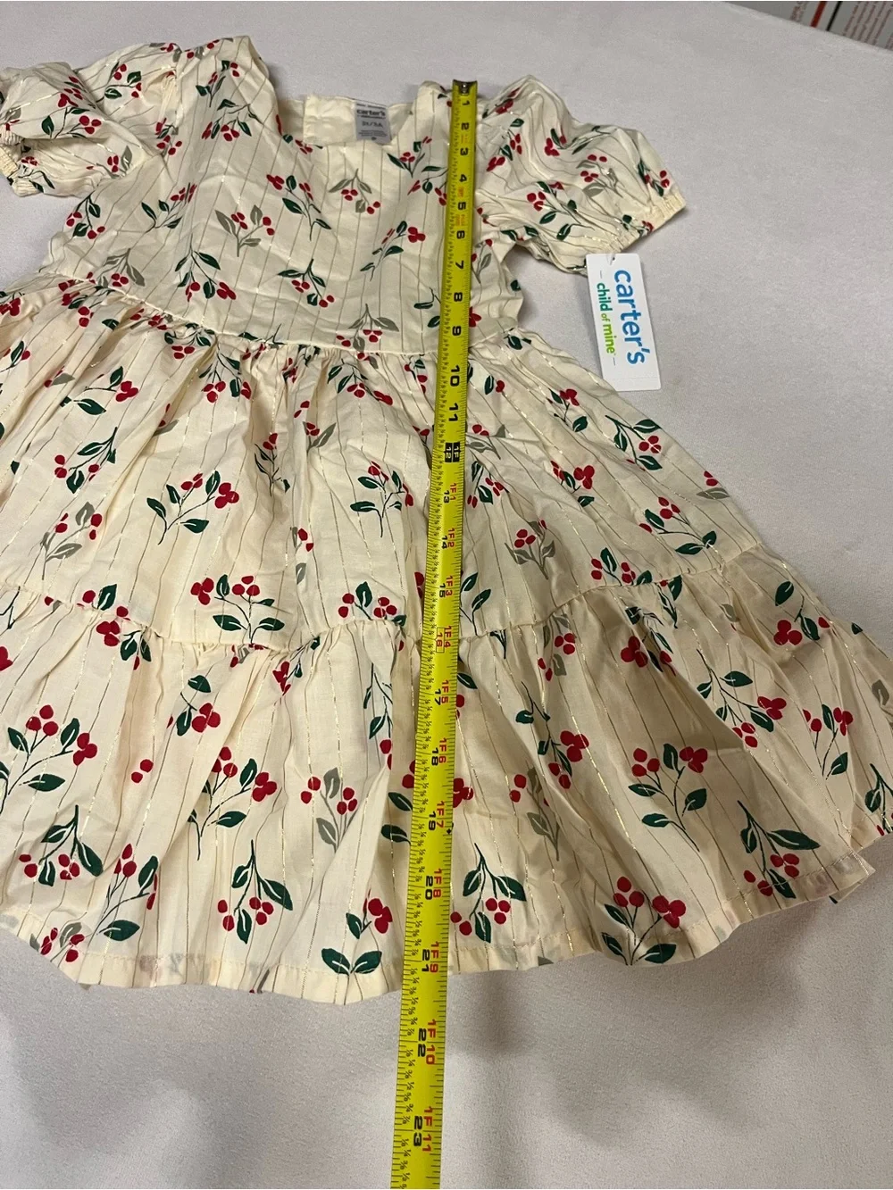Carter’s Child of Mine Girls 3T Cherry Print Tiered Dress Cream Red Green NWT